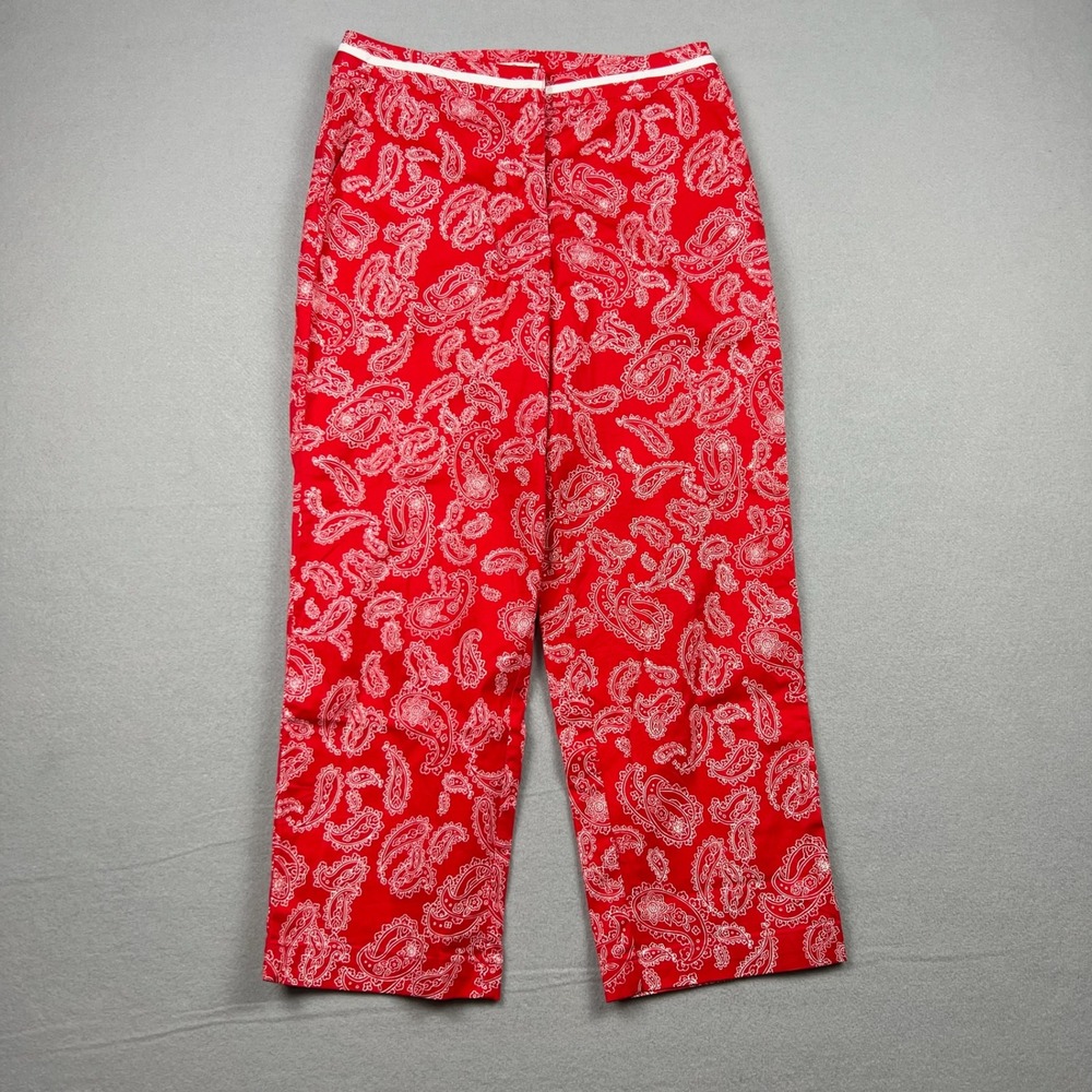 Vintage Duck Head Women Size 8 Red Paisley Print Wide Leg Capri Pants Bandana
